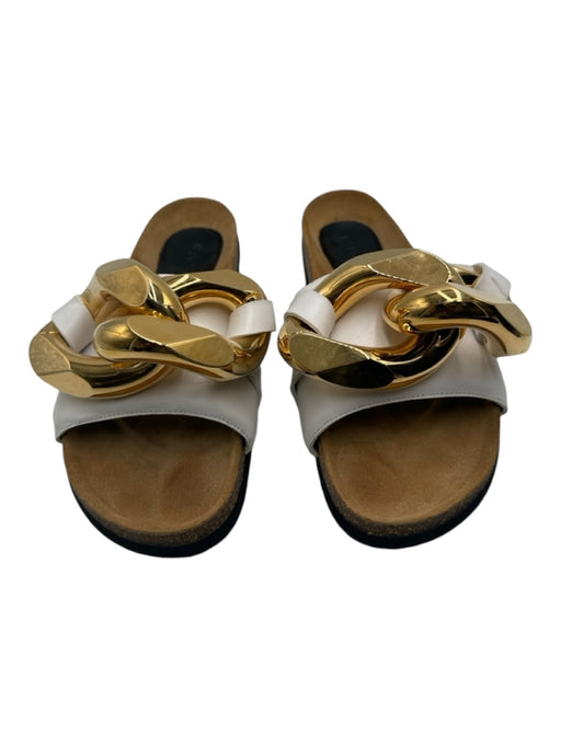 JW Anderson Shoe Size 38 White Brown & Gold Leather Chain Slide Sandals White Brown & Gold / 38