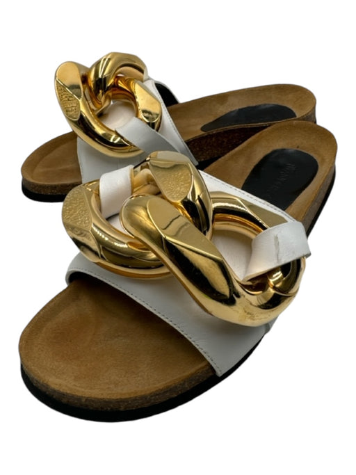 JW Anderson Shoe Size 38 White Brown & Gold Leather Chain Slide Sandals White Brown & Gold / 38