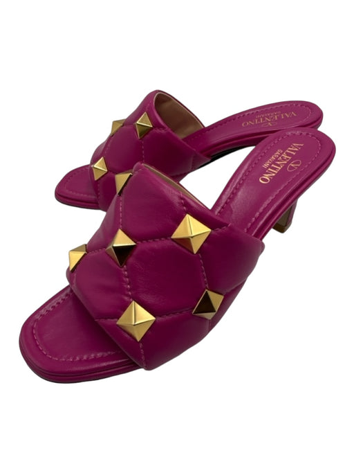 Valentino Shoe Size 38 Fuschia Pink & Gold Leather Rockstud Midi Quilted Pumps Fuschia Pink & Gold / 38