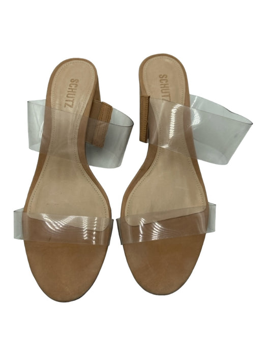 Schutz Shoe Size 10 Beige & Clear Leather & Plastic Open Toe & Heel Pumps Beige & Clear / 10