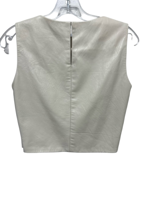Abbey Glass Size XS Beige Leather Sleeveless Side Zip Round Neck Darted Top Beige / XS