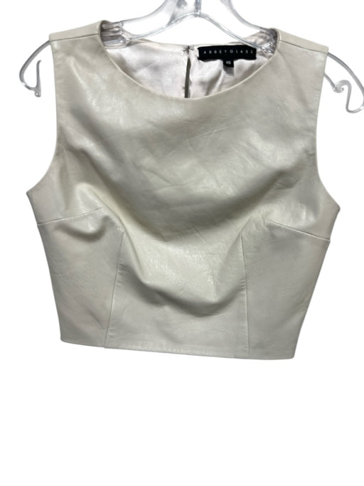 Abbey Glass Size XS Beige Leather Sleeveless Side Zip Round Neck Darted Top Beige / XS