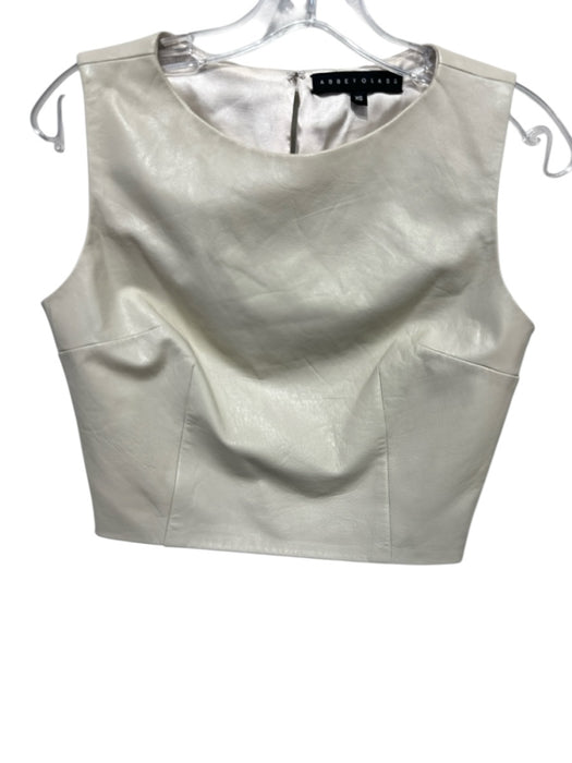 Abbey Glass Size XS Beige Leather Sleeveless Side Zip Round Neck Darted Top Beige / XS