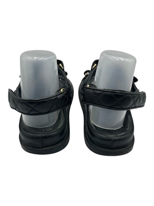 Chanel Shoe Size 39.5 Black Leather Quilted Velcro Straps Slingback Flat Sandals Black / 39.5
