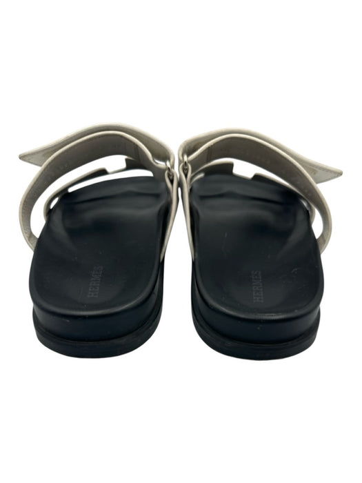 Hermes Shoe Size 41 White & Black Leather Velcro Strap H Cut Slides Sandals White & Black / 41