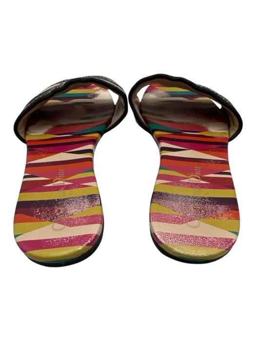Christian Dior Shoe Size 39.5 Purple, Black, Multi Canvas Logo Flat Sandals Purple, Black, Multi / 39.5