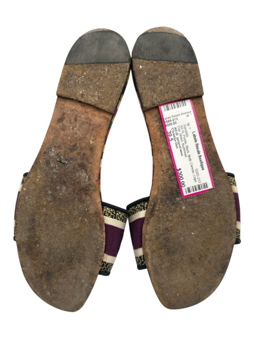 Christian Dior Shoe Size 39.5 Purple, Black, Multi Canvas Logo Flat Sandals Purple, Black, Multi / 39.5