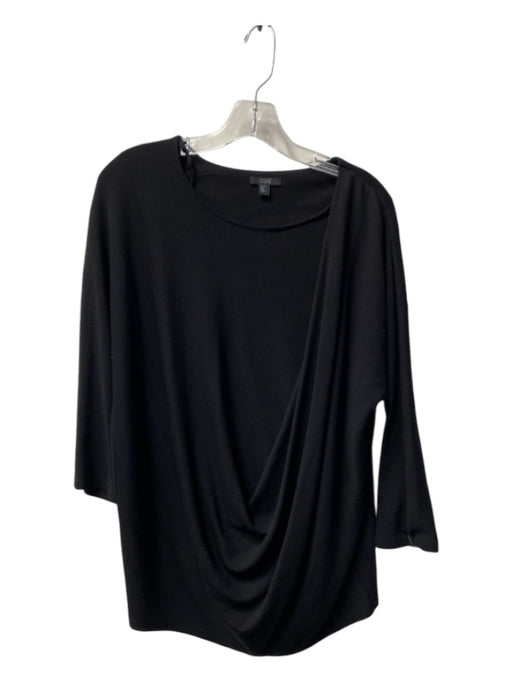 COS Size Medium Black Rayon Blend Round Neck Long Sleeve Drape Detail Top Black / Medium