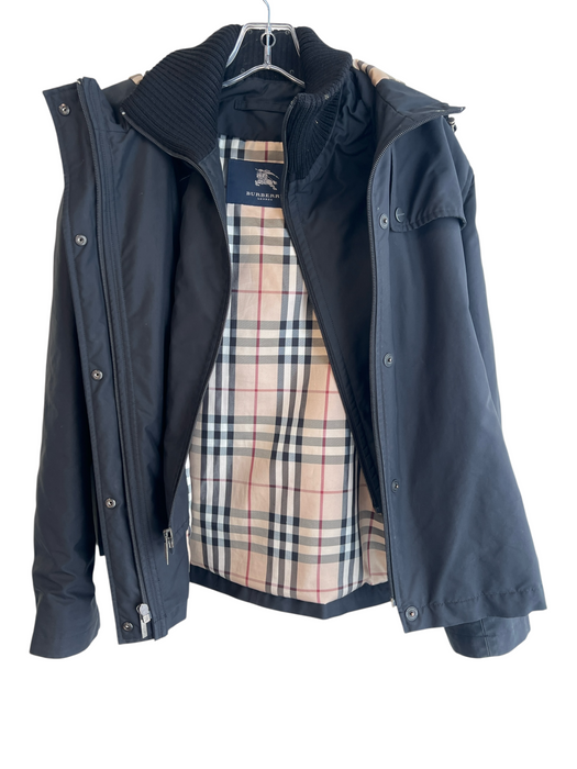 Burberry London Size XL Black Polyester Solid Color double zip Hooded Coat Black / XL