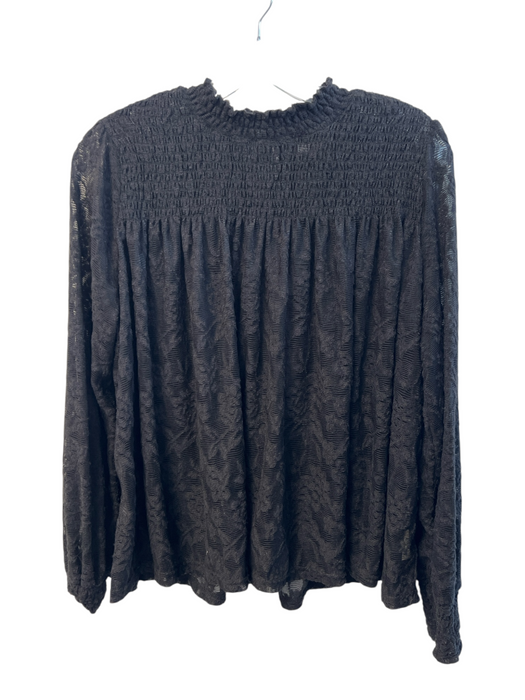 Deletta Size L Black Polyester Sheer Long Sleeve Elastic Neck Keyhole Back Top Black / L