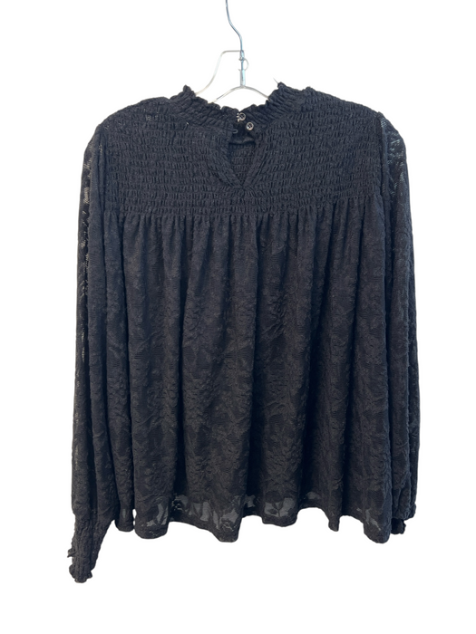 Deletta Size L Black Polyester Sheer Long Sleeve Elastic Neck Keyhole Back Top Black / L