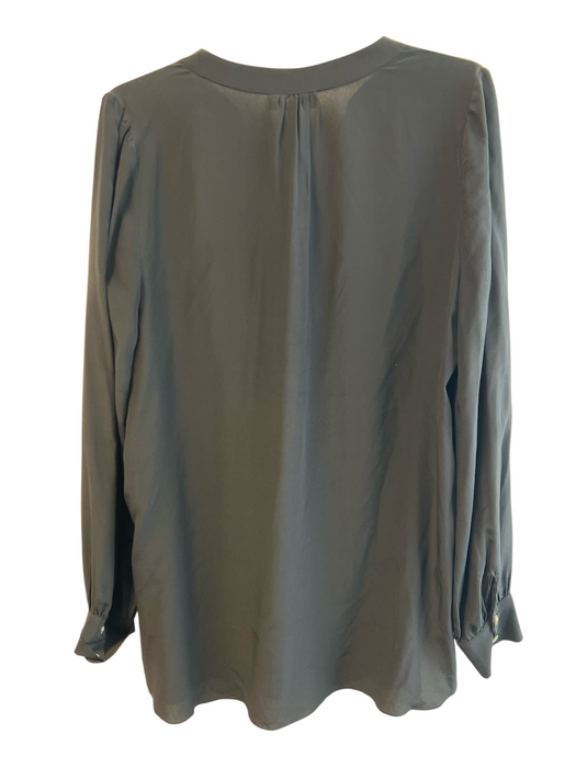 Annie Griffin Size L Black Silk Long Sleeve V Neck 3 Button Tunic Top Black / L