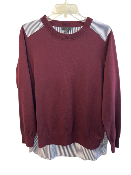 J. Crew Size L Maroon Merino Wool Long Sleeve Round Neck Striped Back Top Maroon / L