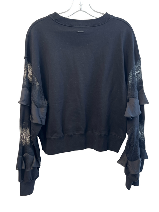 All Saints Size L Black Cotton Long Sleeve Round Neck Sweatshirt Mesh Sleeve Top Black / L