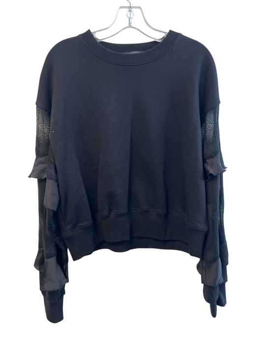 All Saints Size L Black Cotton Long Sleeve Round Neck Sweatshirt Mesh Sleeve Top Black / L