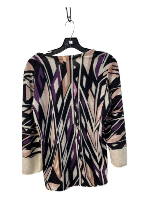 Diane Von Furstenberg Size Large Cream, Black & Purple Cashmere Long Sleeve Top Cream, Black & Purple / Large