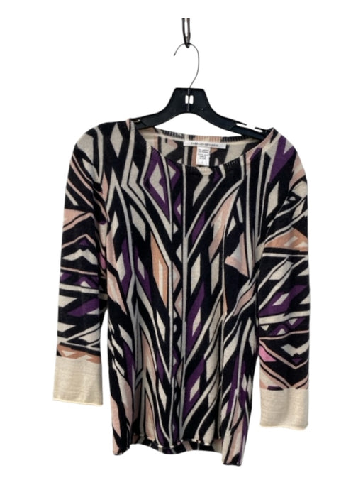 Diane Von Furstenberg Size Large Cream, Black & Purple Cashmere Long Sleeve Top Cream, Black & Purple / Large