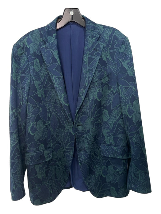 Etro Navy & Green Wool Blend Floral 2 Button Men's Blazer 50