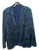 Etro Navy & Green Wool Blend Floral 2 Button Men's Blazer 50
