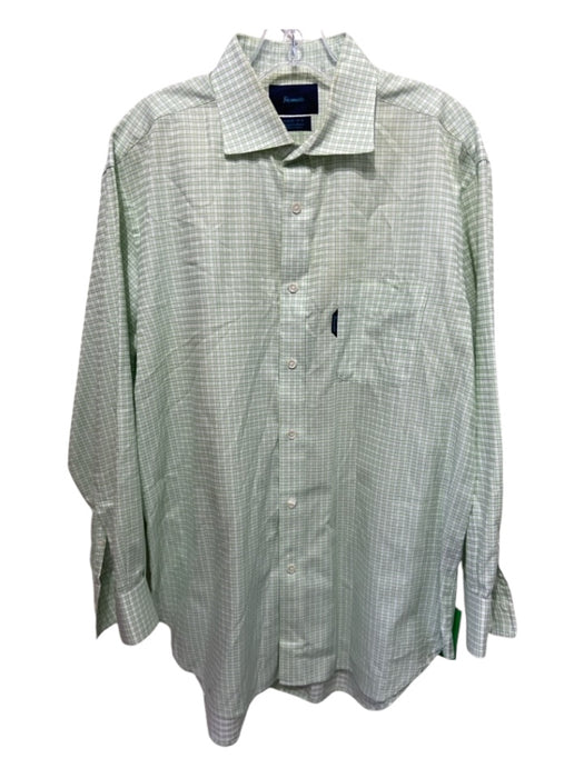 Facconable Size 17 Lime Cotton Plaid Button Down Men's Long Sleeve Shirt 17