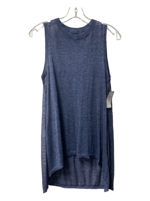 Alice & Olivia Size XS Blue Linen Sheer Tank Round Neck High Low Top Blue / XS