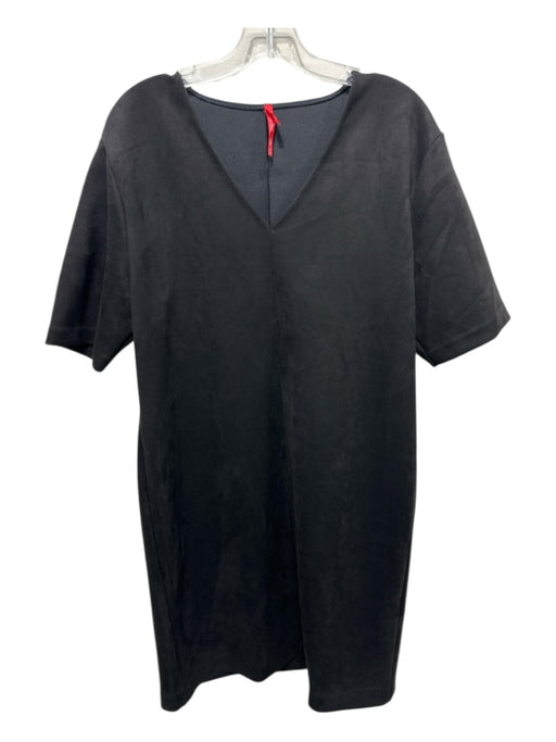 Spanx Size XL Black Nylon Blend V Neck Faux Suede Short Sleeve Knee length Dress Black / XL