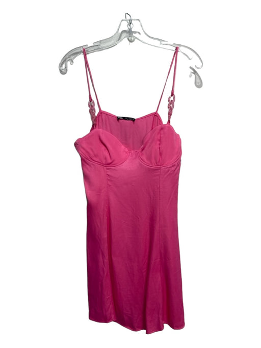 Zara Size M Pink Viscose Sleeveless Chainlink Detail Spaghetti Strap Dress Pink / M