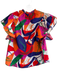 Ces Femme Size Small Multi Cotton Abstract Print Flutter Sleeve high neck Top Multi / Small