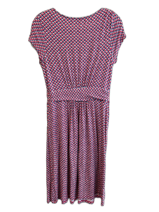 Boden Size 6 Blue & Red Viscose Cap Sleeve All Over Print Wide Neck Dress Blue & Red / 6