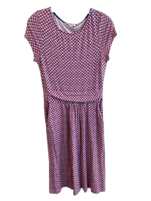 Boden Size 6 Blue & Red Viscose Cap Sleeve All Over Print Wide Neck Dress Blue & Red / 6