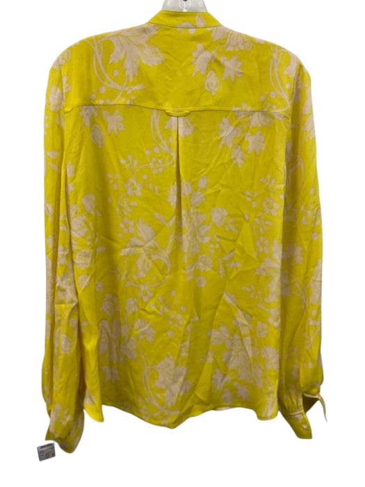 A.L.C. Size 2 Yellow & White Silk Long Sleeve Floral Collarless Button up Top Yellow & White / 2