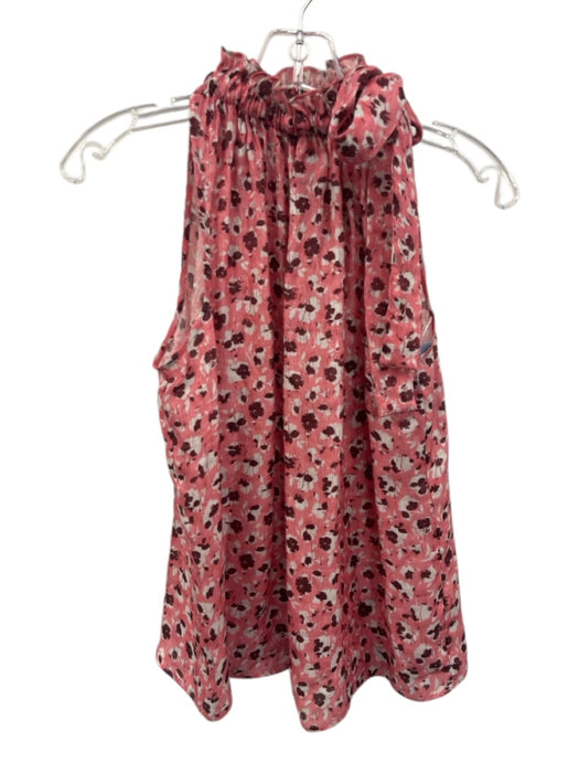 Ramy Brook Size XS Pink, White, Red Silk Blend Sleeveless Floral Tie Neck Top Pink, White, Red / XS
