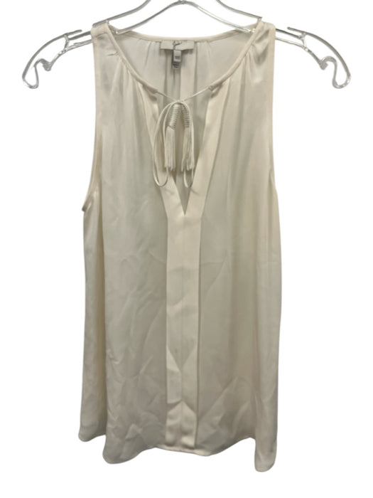Joie Size XXS White Silk Sleeveless Tassel Detail V Neck Top White / XXS