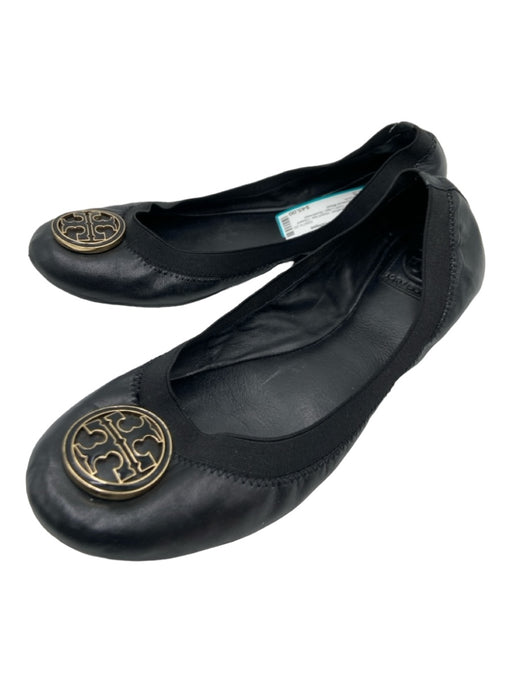 Tory Burch Shoe Size 9.5 Black Leather round toe Closed Heel Elastic Flats Black / 9.5