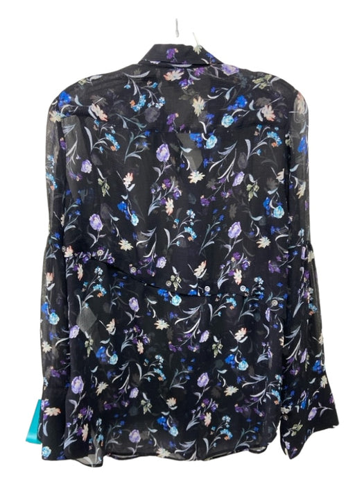 3.1 Phillip Lim Size 0 Black Blue Purple Silk Floral Collared Button Up Top Black Blue Purple / 0