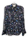 3.1 Phillip Lim Size 0 Black Blue Purple Silk Floral Collared Button Up Top Black Blue Purple / 0