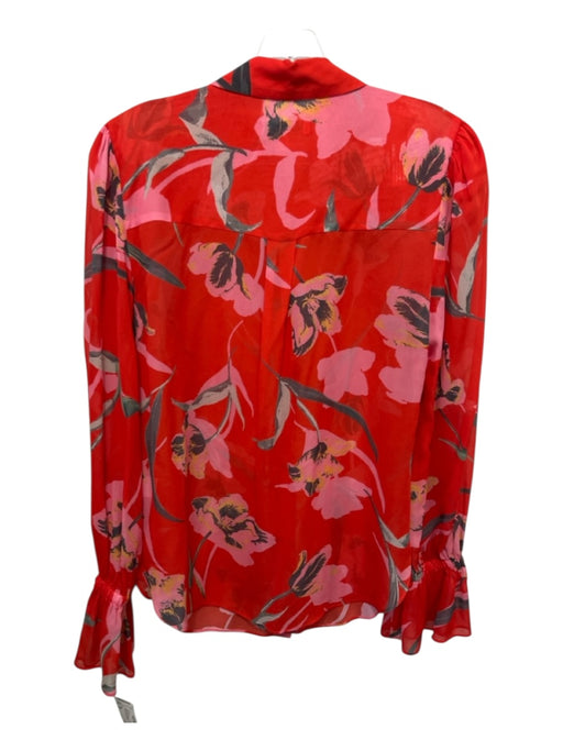 Milly Size P/0 Red & Pink Rayon Tiered Floral Button Down Mini Skirt Set Red & Pink / P/0