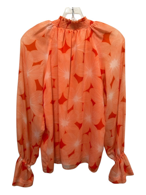 Ramy Brook Size XS Orange & White Polyester Long Sleeve Floral Elastic Cuff Top Orange & White / XS