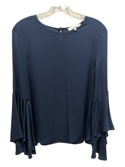 Milly Size 2 Navy Blue Silk Blend Bell Sleeve Back Keyhole Top Navy Blue / 2