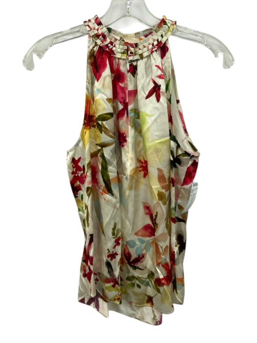 Go > Go Silk Size S White & Multi Silk Sleeveless Floral 1/2 Zip Top White & Multi / S