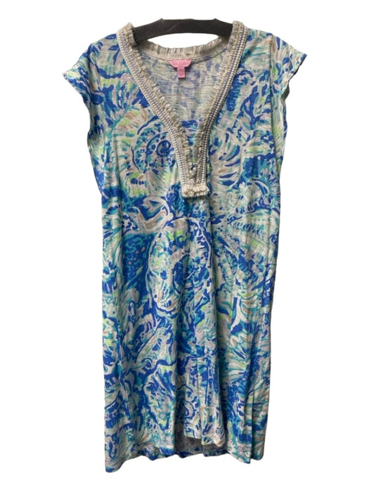 Lilly Pulitzer Size XS Blue & Multi Cotton Abstract Short Cap Sleeve Dress Blue & Multi / XS