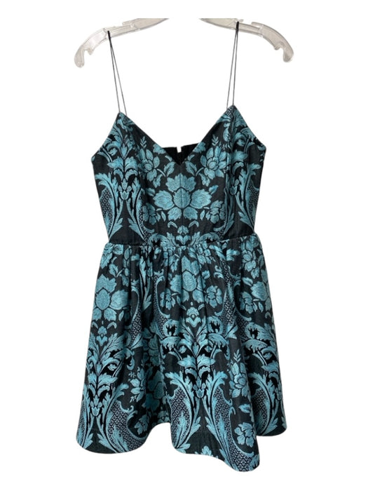 Alice & Olivia Size 6 Teal & Black Polyester Blend Spaghetti Strap Brocade Dress Teal & Black / 6