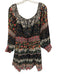 Alice + Olivia Size 12 Black, Red, Green Cotton Shirred Floral Above Knee Dress Black, Red, Green / 12