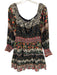 Alice + Olivia Size 12 Black, Red, Green Cotton Shirred Floral Above Knee Dress Black, Red, Green / 12