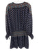 Ramy Brook Size M Blue & Multi Polyester Shirred Waist Geometric V Neck Dress Blue & Multi / M