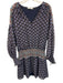 Ramy Brook Size M Blue & Multi Polyester Shirred Waist Geometric V Neck Dress Blue & Multi / M