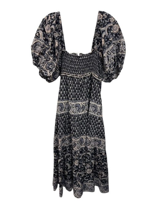 Sea New York Size M Navy blue & Cream Cotton Keyhole Front Botanical Midi Dress Navy blue & Cream / M