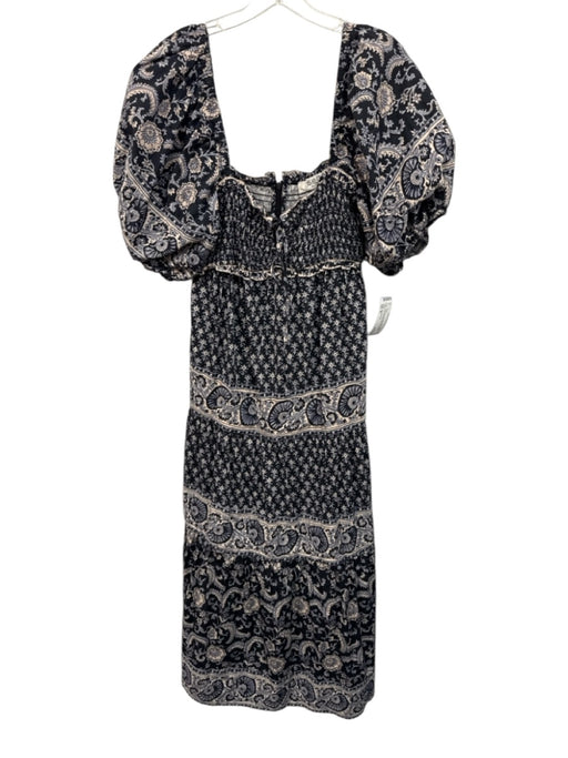 Sea New York Size M Navy blue & Cream Cotton Keyhole Front Botanical Midi Dress Navy blue & Cream / M