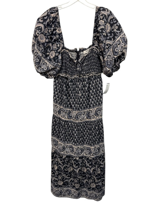 Sea New York Size M Navy blue & Cream Cotton Keyhole Front Botanical Midi Dress Navy blue & Cream / M
