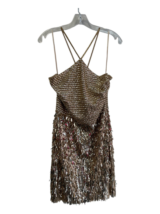 Liv Foster Size 12 Gold Polyester Sequin Spaghetti Strap Side Zip Tulle Dress Gold / 12